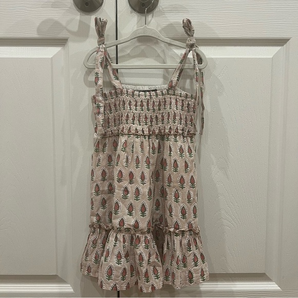 Madison Mathews Other - Madison Mathews Block Print Smocked Dress Cotton Pink Green Baby XS 18-24 Months